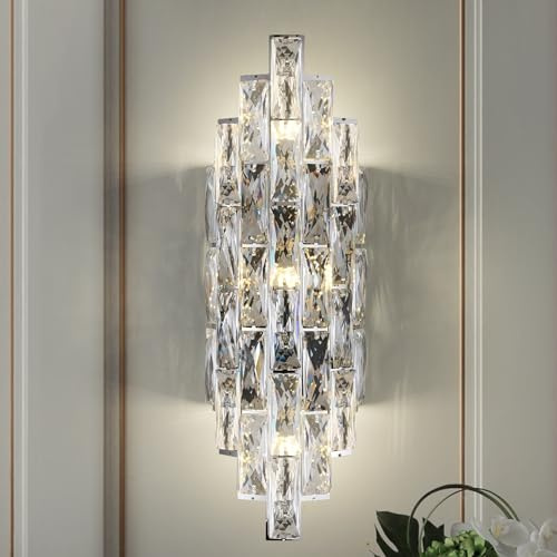 JUJUQI Kristall Wandleuchte Moderne Wandlampe Chrom Luxus K9 Kristall Innen Lampen für Wohnzimmer Schlafzimmer Esszimmer Badezimme Flur Treppenhaus