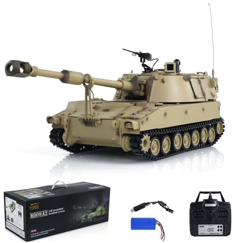 wheelfun 1/16 Tongde RC Panzer M109A2 Selbstfahrender RTR Kampf Infrarot Battle Smoke Unit Light Sound (Basic-Edition-Desert Yellow) BB Shooting Airsoft Tank that Shoot