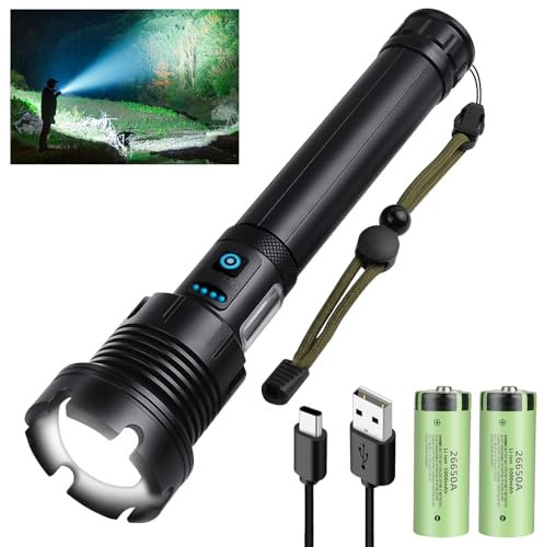 flintronic Torches LED Super Bright, 26650 Lumens Powerful Torch, P90 Flashlight Zoom Led Torch Rechargeable, for Camping Hiking Emergency