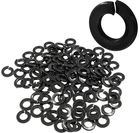 Murtenze 100 arandelas de bloqueo divididas de 1/4 negras, arandelas de bloqueo de resorte de acero inoxidable 18-8 (304), acabado de óxido negro, para tornillos de fijación
