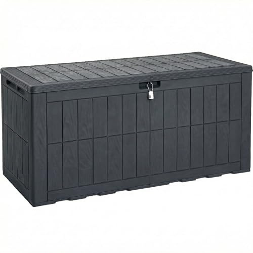 YITAHOME Außenspeicherbox 833L wasserdichte Deckbox für Gartengeräte Terrassenkissen Swimmingpool-Zubehör verschließbar einfach zusammenzubauen vielseitiger Sitzbank oder Tisch,dunkelgrau