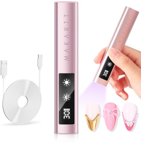 Makartt UV Nail Lamp, Handheld Flash Cure Lamp with Painless Mode Rechargeable Portable Nail Light 800mAh with LCD Display & 3 Timers for Home & Salon(Rose Gold)