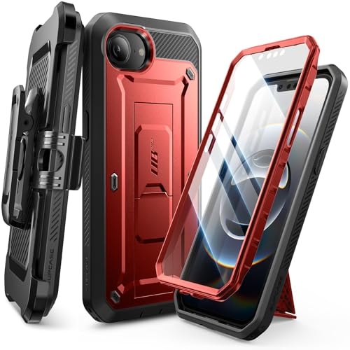 SUPCASE für iPhone 16e Hülle 6.1” Outdoor Handyhülle 360 Grad Case Bumper Schutzhülle Cover [Unicorn Beetle Pro] mit Displayschutz, Ständer und Gürtelclip für iPhone 16e 2025 (Rot) | 360 Grad Case Bumper Schutzhülle Cover [Unicorn Beetle Pro] mit Displayschutz, Ständer und Gürtelclip für iPhone 17e/16e