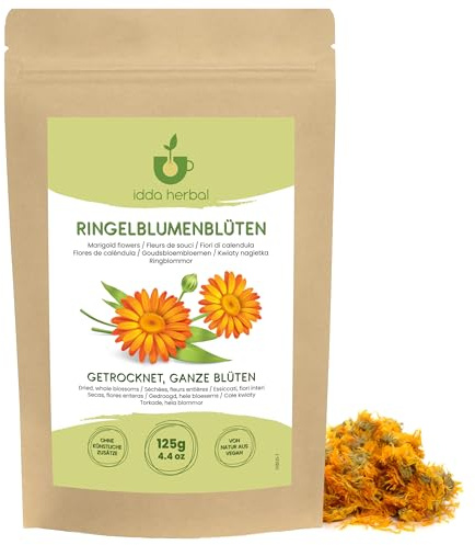 IDDA Herbal Ringelblumenblüten Tee 125g, getrocknete Ringelblumentee | Ringelblumen Tee getrocknet, Calendula, ganze Blüten