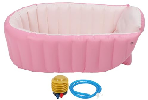 Aufblasbare Babybadewanne mit Luftpumpe, Tragbares Kleinkindbadewannen, Anti -Leckage Rückenlades Klappkindbad Badewanne Duschbecken für Haus Im Freien (Rosa)