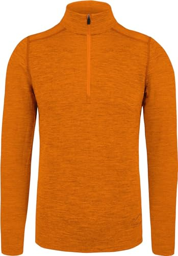 normani Herren Premium Merino Outdoor Langarm-Shirt Longsleeve mit Reißverschluss, 100% Merinowolle Pullover mit 1/4 Zip Orange XXL