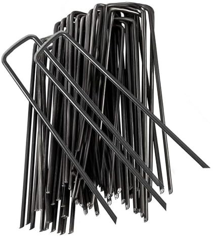 Clavo de Tierra for Fijar Malla antimaleza, Grapa de estaca de jardín de Acero galvanizado, Clavo for mantillo, fijador de césped, 20 Unidades(Black)