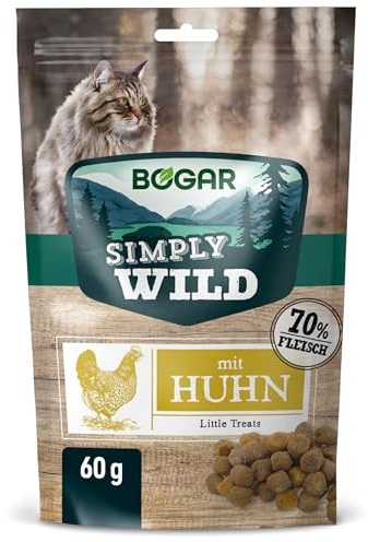 Bogar – Simply Wild – Katzenleckerlis als Ergänzung zur Katzenfutter – Schmackhafte Katzensnacks mit Huhn – Leckereien für Katzen zur optimalen Katzenpflege – In Form von leckeren Häppchen – 60 g