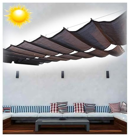 Toldo retráctil con forma de onda para exteriores, protección UV, transpirable, toldo de jardín, 2,4 x 8 m (ancho x largo), para patio, terraza, piscina y patio