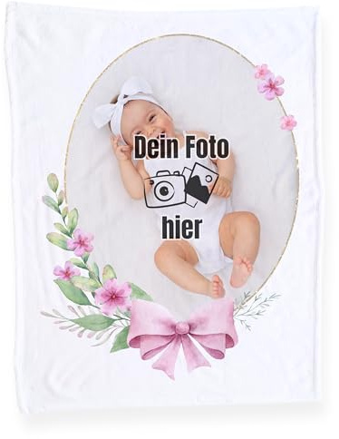 GRAZDesign Personalisierte Babydecke mit Foto für Mädchen Baby Geschenke für Neugeborene Geburtsgeschenk Kuscheldecke aus Fleece