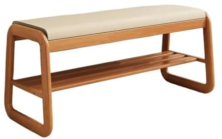 Panca portascarpe con Seduta in Legno massello, scarpiera Morbida, Sgabello per Cambio Scarpe Integrato, Design a 2 Strati, Panca per corridoio, ripiano per Scarpe salvaspazio (Colore cilieg