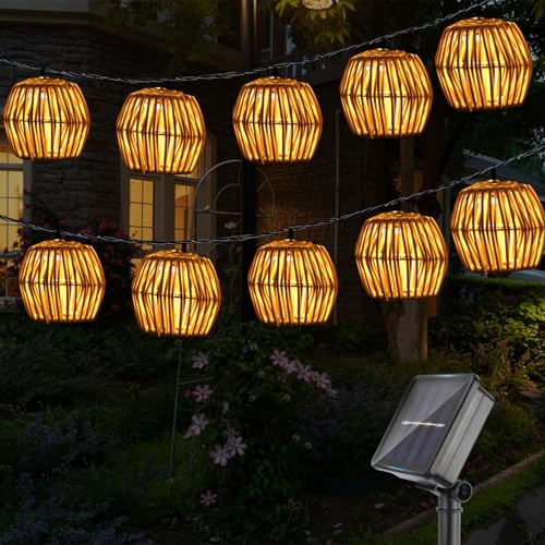 OMIGA Guirnalda Solar Exterior 3.8M con 10 LED Farolillos Solares Exterior Diseño de Tejido de Vid Retro Guirnalda Solar IP65 Impermeable Para Decoración de Balcones Jardines o Camping al Aire Libre