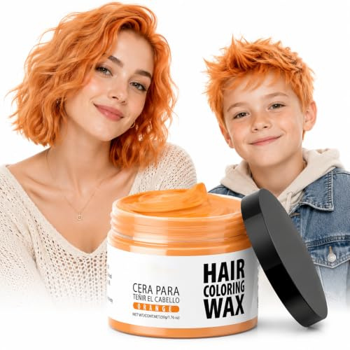 Gowwim Hair Wax Color, 13 Colors Temporary Hair Dye Natural Hair Color Wax, 72h Hold & Non - Greasy Hair Dye for Women & Men for Styling 1.76 Oz Orange