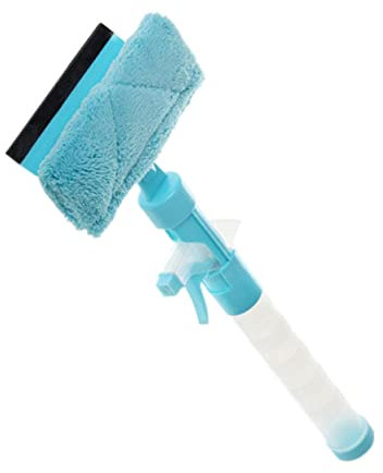 BATHVEVE Multi Function Window Squeegee Cleaner Plastic Glass Cleaning Tool Spray Water Dispenser Blue for Home Window and Car Glass Cleaning