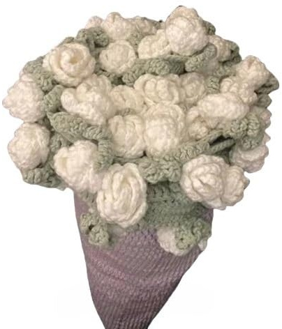 TUOYDJA Manta de Flores,Manta de Ramo Manta de Ramo de Rosas Hecha a Mano, Suave, Tejida a Ganchillo, Material de Bricolaje, cálida y Exquisita artesanía, Regalo Creativo(White Rose)