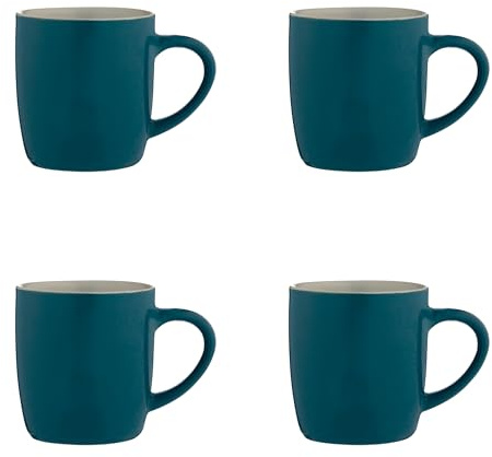 Price & Kensington Accents Mug Set, Teal with Cream Inner, 330ml Stoneware, Set of 4 | Durable Ceramic, Dishwasher & Microwave Safe, British Heritage Brand