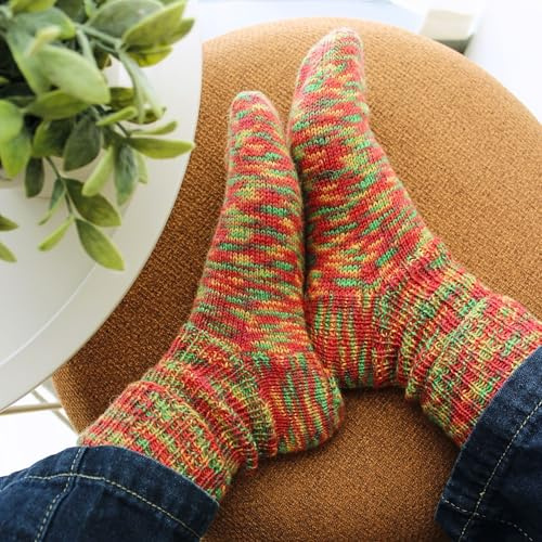 myboshi Strickset Socken Stamford, inkl. mysocks, 4-fädige Sockenwolle, Nadelspiel, Anleitung Label, 75% Schurwolle, 25% Polyamid Rot (Mohnblume) mit Nadelspiel