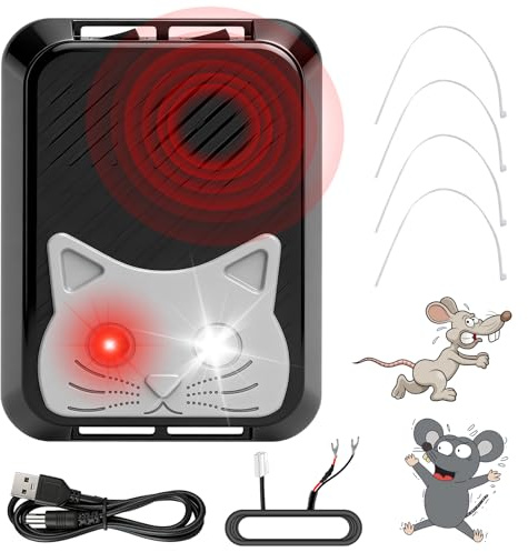 ZHIVEMEi Marderschreck Auto, Marderfalle Mit Ultraschall & Blinklicht, Zweistufige verstellbare Marderabwehr, Marderschreck mit automatischer Start-/Stopp-Funktion für Dachboden, Haus, Garten, Garage