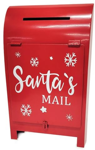 Generico BIBIHOME - Cassetta Postale Ornamentale Natalizia Santa Rossa con Scritta Decorativa | Decorazione Natalizia per Casa, Ingresso e Vetrine | Cassetta Lettere Babbo Natale in Metallo