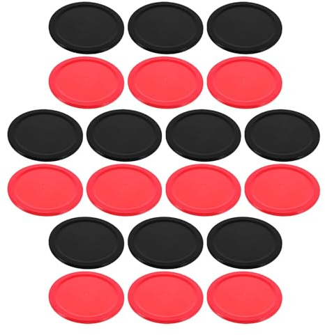 LALADEFIEE Discos de Aire Profesionales para Hockey de Mesa 64Mm Paquete 20 Unidades 10 Negros 10 Rojos Discos de Repuesto de Plástico Compatibles con Empujadores y Porterías Estándar