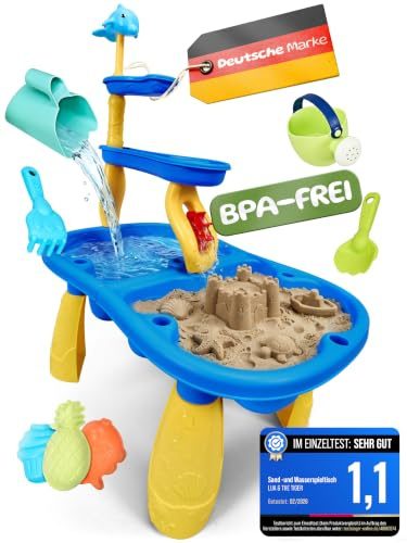 2 in 1 Sand- und Wasserspieltisch für Kinder Outdoor – BPA-frei und sicher – Wassertisch mit Zubehörset – Matschtisch für Garten, Balkon, Terrasse – Wasserspiel – Wasserspielzeug Kinder Outdoor
