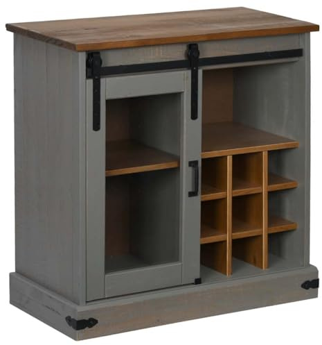 Mhdvray Credenza in legno massello con porta scorrevole, grigio, 80 x 40 x 80 cm, design rustico in pino per soggiorno, corridoio, camera da letto, portabottiglie di vino, piccolo armadio con spazio