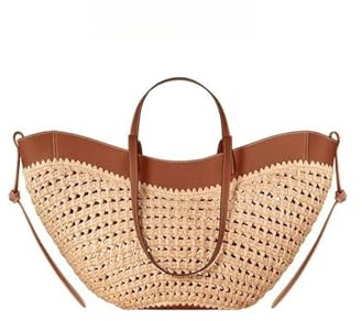NJIEzhao Geflochtene Strandtasche Gewebte Einkaufstasche for Damen, Strandhandtasche aus Stroh mit großer Kapazität, einfache, lässige Schultertasche for den Sommer
