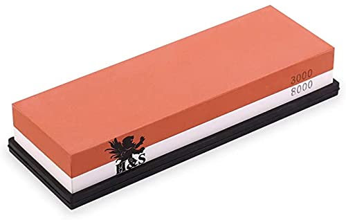 H&S Piedra de Afilar Cuchillos con Base de Goma Antideslizante - Afilador Profesional de Doble Cara de 3000/8000 Granos