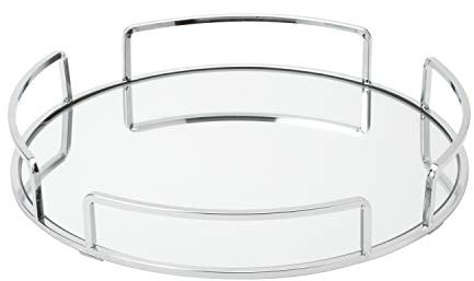 Home Details Plateau Miroir | Dimensions : 33 cm (L) x 33 cm (l) x 5,2 cm (H) | Base en Verre | Idéal pour Les cosmétiques | Bijoux | Articles de Toilette | Organisation | Chrome