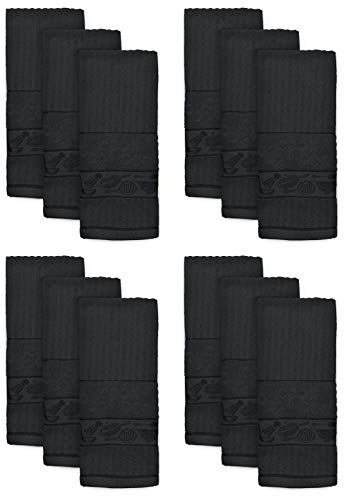 Ashley Mills Woven Tea Towels Pack of 12 Large 40 x 70cms Super Absorbent Hearts 100% Cotton (Black)