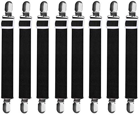 Fenrad Bettlakenspanner Verstellbar 8 Stück, Betttuchspanner mit Metallclips Elastische Lakenspanner Spannbettlakenhalter Matratzenspanner für Ecken von Bett, Krippe, Bügelbrett, Matratze