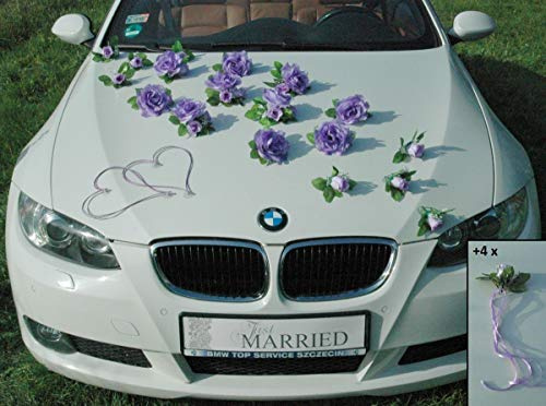 Traumschmuck Auto Schmuck Braut Paar Rose Deko Dekoration Autoschmuck Hochzeit Car Auto Wedding Deko Ratan Girlande PKW (Lila)