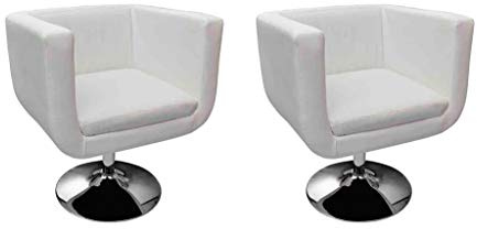 yorten 2 Stück Loungesessel Clubsessel Cocktailsessel aus Kunstleder Höhenverstellbar und Drehbar Weiß Gesamthöhe ca. 68 bis 80 cm für Wohnzimmer oder Büros