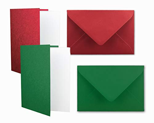40x Kartenpaket in Rot und Grün - Faltkarten DIN A6 mit Falz 10,5 x 14,8 cm, Umschläge DIN C6 11,4 x 16,2 cm und Einlegeblatt 10 x 14,3 cm