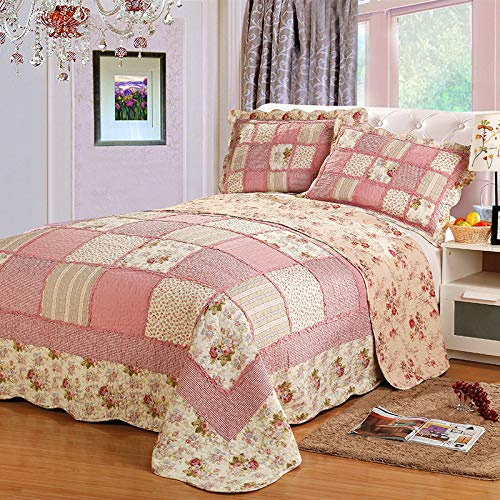 Couvre Lit Matelassé De Luxe Dessus De Lit 2 Personnes Boutis Coton Couverture De Lit Patchwork Avec 2 Taies D'oreiller,A-230X250CM