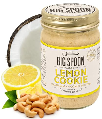 Big Spoon Roasters Lemon Cookie Cashew Butter with Sea Salt - Keto Friendly, Fair Trade Cashews - Low Sugar & Palm Oil Free - Natural Ingredients - Vegan Gourmet Nut Butter Spread - 13 Ounces