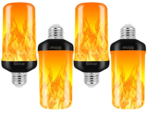 Bitrue LED Flame Effect Light Bulb, 4 Modes Flame Light Bulbs, E26 Base Fire Light Bulb with Gravity Sensor,Flickering Light Bulbs Halloween Home Party(4 Pack)