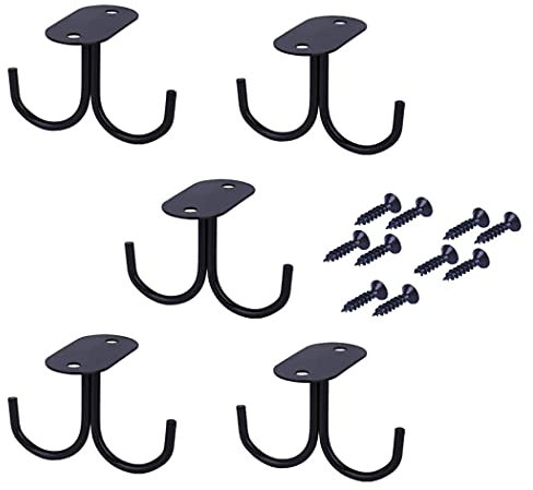 Hoshen Gancho para portavasos de 5 piezas (2 ganchos en un solo), gancho para debajo del gabinete, estante para vino, soporte para taza y vajilla, hierro forjado negro