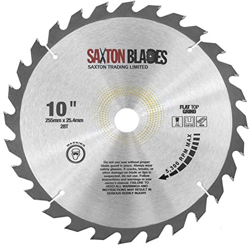 Saxton - Lama per sega circolare TCT con punta piatta, 255 mm x 28 x 25,4 mm, per Evolution