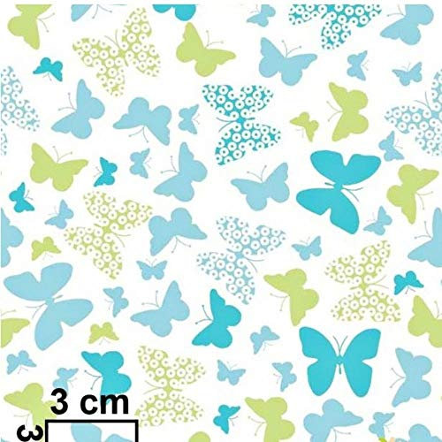 11,99€/m Schmetterling 100% Baumwolle Baumwollstoff Kinder Meterware Handwerken Nähen Stoff (Schmetterling Blau Grün Weiß, 300x160cm (11,99€/m))