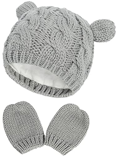Malaxlx Neugeborenes Baby Winter Mütze Handschuhe Set – Warme gestrickte Mütze und Handschuhe für Mädchen und Jungen