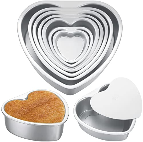 Sieral 7 Pcs Valentine's Day Heart Shaped Cake Pans Set, 3/4/5/6/7/8/10 Inch Aluminum Nonstick Bakeware with Removable Bottom, DIY Heart Baking Molds for Cakes and Desserts, Baking Supplies
