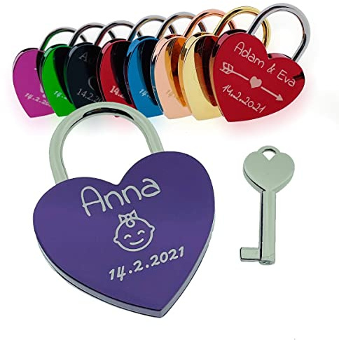 Liebesschloss mit Gravur, Vorhängeschloss Schloss, Romantisches Geschenk für Frau Mann Freund Freundin zum Valentinstag, Hochzeit, Hochzeitstag, Pärchen Liebesgeschenke Jahrestag