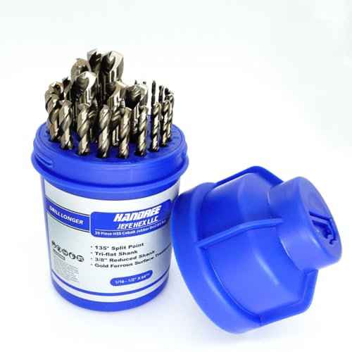 JEFE HEX 29-teiliges M35 Kobaltbohrer-Set, HSS-Spiralbohrer-Bits mit 135 Grad Split Point und drei flachen Schaft, Goldoxid-Metallbohrer-Set (1/16 Zoll) cm,1/5 0.4 cmx0.6 cm)