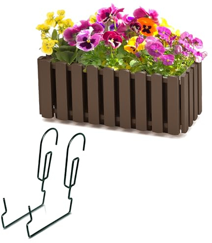 botle Balkonkasten mit Haken Blumentopf Pflanzkasten Zaun Braun B 38cm 6 L Balkontopf Garten Zaunimitation Geländer Optik Kunststoff