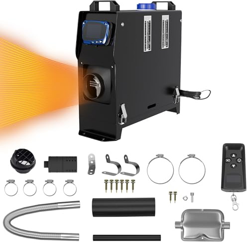 Aufun 8KW Standheizung Diesel, Luft Dieselheizung Auto Heizung Lufterhitzer | 12V Dieselheizung mit Fernbedienung, LCD-Schalter für Auto RV Boote LKW Wohnmobil Bus (Schwarz mit LCD-Fernbedienung)