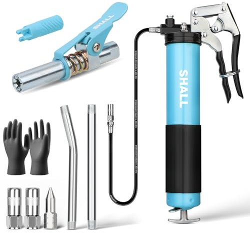 Shall- Schmierpressen, 7000 PSI Hochleistungs- Schmierpressen-Kit mit Pistolengriff, mit Fettpressenkupplung, 2 verstärkten Kupplungen, 2 Starren Verlängerungsrohren, scharfer Düse, Armaturenreiniger