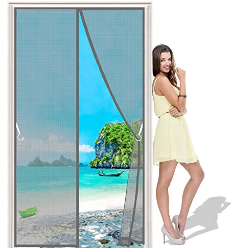 Mosquitera para Puerta Verano 190x240 cm Cortina magnética Cortina Protección contra Insectos para Sala de Salón Terraza - Gris H