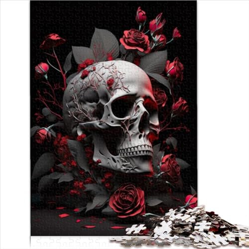 Puzzle 1000 Teile Holzpuzzle Rote Rosen Totenkopf Puzzles Erwachsene Kreatives Puzzle Geburtstagsgeschenk Puzzle für Jugendliche und Erwachsene 1000 Teile (75x50cm)