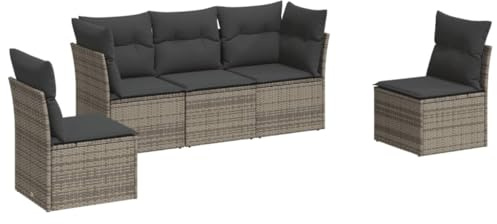 vidaXL Loungegrupp för trädgården med dynor 5 delar konstrotting grå, soffgrupp, trädgårdssoffset, soffgrupp för trädgården, soffgrupper